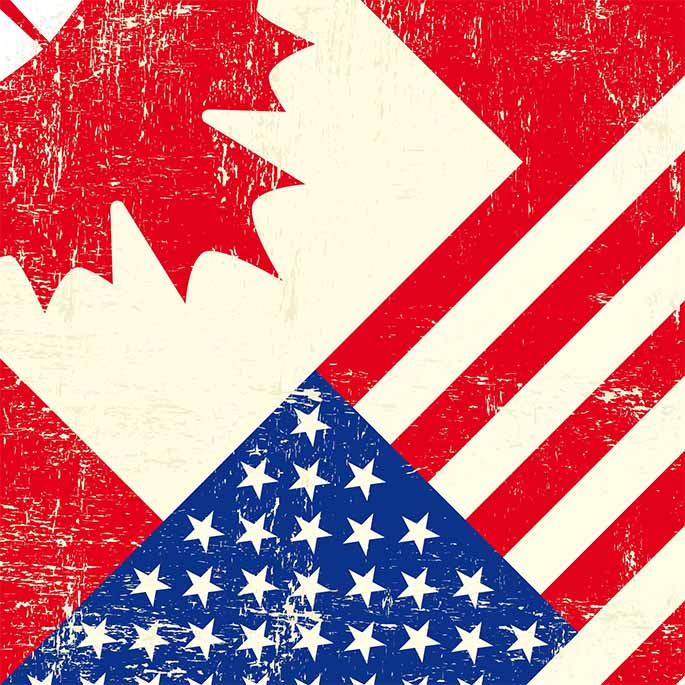 Picture of Canadian and US flags co-joined to accompany an article about the bank account data sharing under the FACTA law
