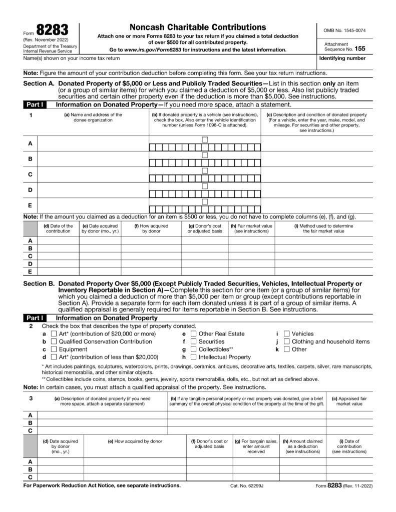IRS Form 8283, Noncash Charitable Contributions